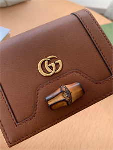 Gu.cci Diana Card Case Wallet Brown Leather 658244