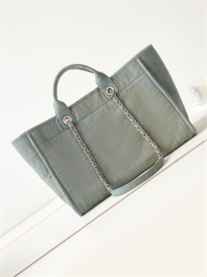 Cha.nel Deauville Large Shopping Bag Washed Denim Silver Tone Metal A66941