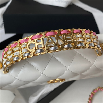 Cha.nel Wallet On Chain With Handel Shinny Calfskin Gold Tone Metal White AP3242