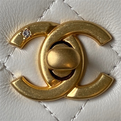 Cha.nel Wallet On Chain Lambskin Gold Tone Metal Little lion White AP3424