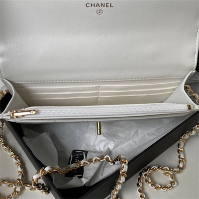 Cha.nel Wallet On Chain With Top Handle Lambskin Gold Tone Metal White AP3504