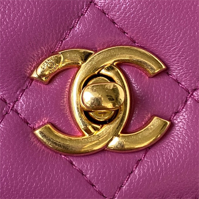 Cha.nel Wallet On Chain With Top Handle Lambskin Gold Tone Metal Purple AP3504