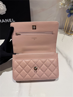 Cha.nel Wallet On Chain With Top Handle Lambskin Gold Tone Metal Light Pink AP3574