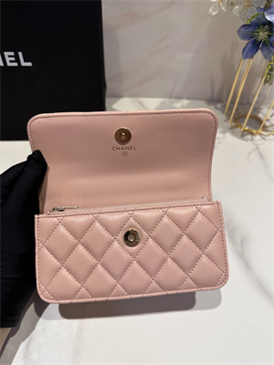 Cha.nel Wallet On Chain With Top Handle Lambskin Gold Tone Metal Light Pink AP3575