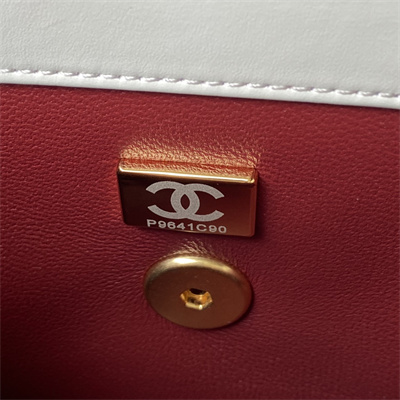 Cha.nel Mini Flap Bag Calfskin With Gold Ball Gold Tone Metal White AS2615