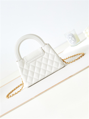Cha.nel Mini Shopping Bag Kelly Bag Shiny Aged Calfskin Gold-Tone Metal White AS4416
