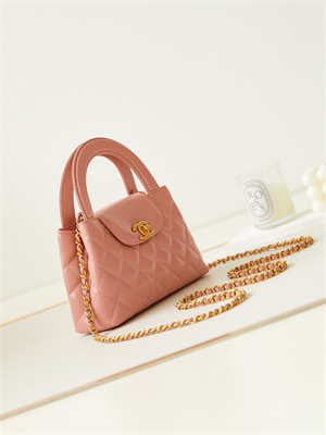 Cha.nel Mini Shopping Bag Kelly Bag Shiny Aged Calfskin Gold-Tone Metal Pink AS4416