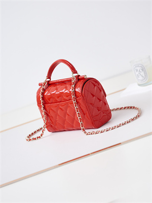 Cha.nel Small Box Bag Patent Calfskin & Gold-Tone Metal Red AS4511
