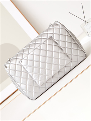 Cha.nel CF Airport Bag Calfskin Silver Tone Metal Silver AS4661