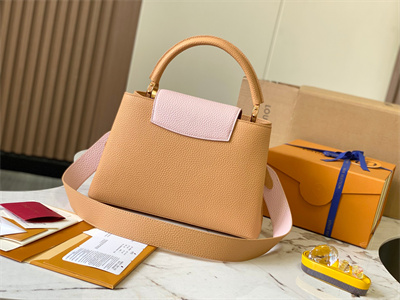 L.V Capucines MM Bag Taurillon  Leather Dark Beige/Pink M59466