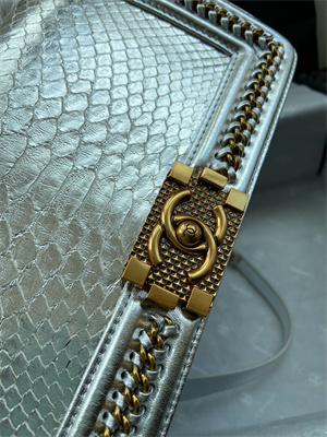 Cha.nel Medium Leboy Bag With Top Handle Python Leather Gold Metal A94804