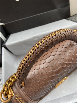 Cha.nel Medium Leboy Bag With Top Handle Python Leather Gold Metal A94804