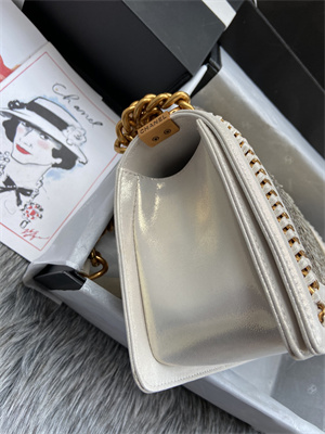 Cha.nel Medium Leboy Bag With Top Handle Python Leather Gold Metal A94804