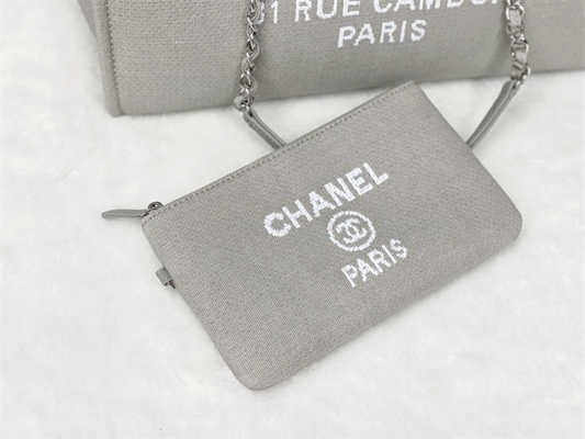 Cha.nel Deauville MM Shopping Bag Mixed Fibers Silver Tone Metal Grey A67001
