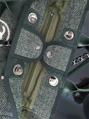 Cha.nel Deauville Large Shopping Bag Mixed Fibers Silver Tone Metal Green A66941