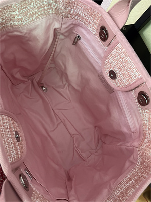 Cha.nel Deauville Large Shopping Bag Mixed Fibers Silver Tone Metal Pink A66941