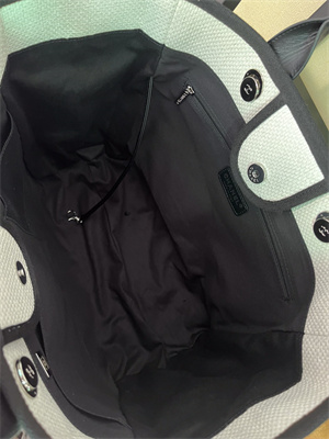 Cha.nel Deauville Large Shopping Bag Mixed Fibers Silver Tone Metal Cream A66941