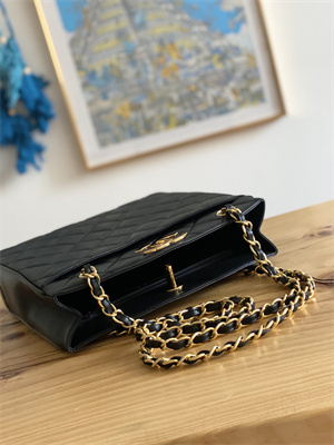 Cha.nel Vintage Large Shopping Bag Calfskin Gold Tone Metal Black A99