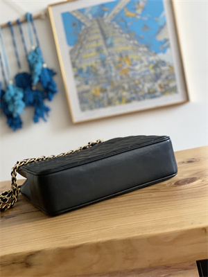 Cha.nel Vintage Large Shopping Bag Calfskin Gold Tone Metal Black A99