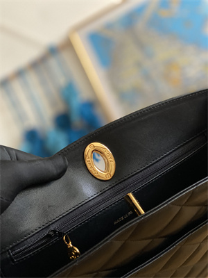 Cha.nel Vintage Large Shopping Bag Calfskin Gold Tone Metal Black A99