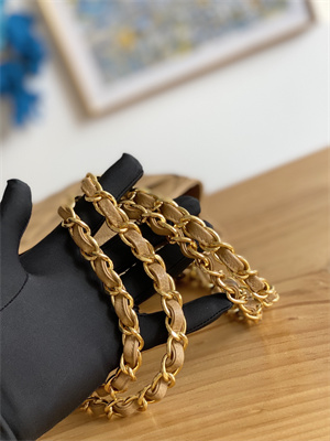 Cha.nel Vintage Shopping Bag Calfskin Gold Tone Metal Beige A98