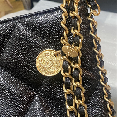 Cha.nel Shopping Bag Grained Calfskin Gold Tone Metal Black A33200