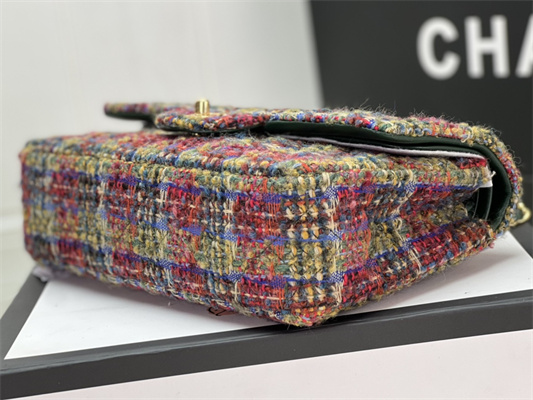 Cha.nel Medium Classic Flap Bag Tweed Gold Tone Metal Colorful  A01112
