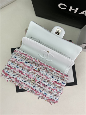 Cha.nel Medium Classic Flap Bag Tweed Gold Tone Metal Colorful A01112