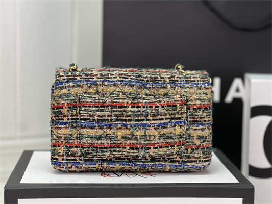 Cha.nel Mini Classic Flap Bag Tweed Gold Tone Metal Colorful A01116