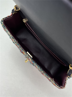 Cha.nel Mini Classic Flap Bag Tweed Gold Tone Metal Colorful A01116