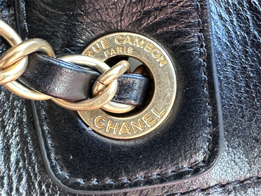 Cha.nel Deauville Large Shopping Bag Shiny Calfskin Gold Tone Metal Black A66941