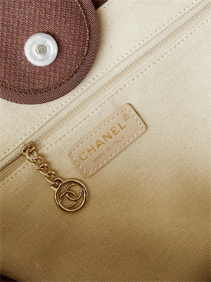Cha.nel Deauville Large Shopping Bag Mixed Fibers Gold Tone Metal Caramel A66941