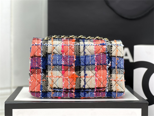 Cha.nel Mini Classic Flap Bag Tweed Gold Tone Metal Colorful A01116