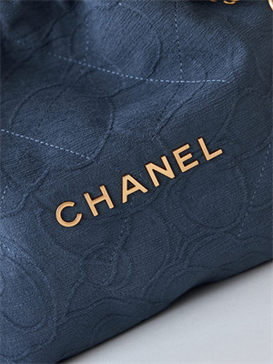 Cha.nel 22 Small Handbag Velvet Gold Tone Metal Blue AS3260