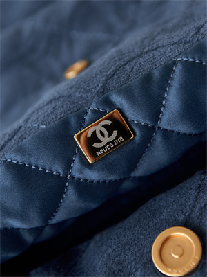 Cha.nel 22 Small Handbag Velvet Gold Tone Metal Blue AS3260