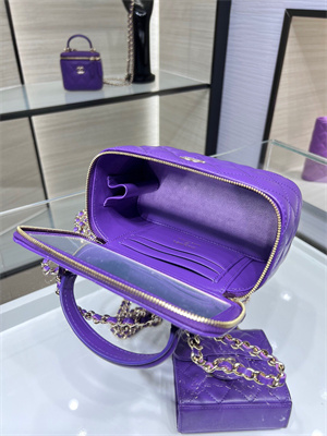 Cha.nel Vanity Case With Top Handle Lambskin Gold Tone Metal Purple AP2199