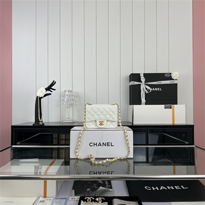 Cha.nel Super Mini Classic Flap Bag Grained Calfskin Gold Tone Metal White 01115