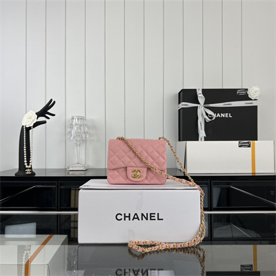 Cha.nel Super Mini Classic Flap Bag Grained Calfskin Gold Tone Metal Pink 01115