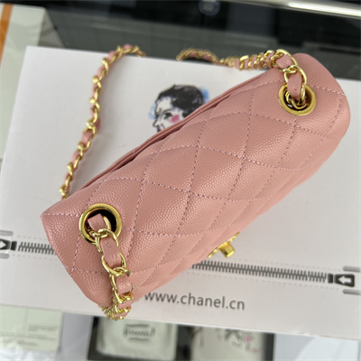Cha.nel Super Mini Classic Flap Bag Grained Calfskin Gold Tone Metal Pink 01115