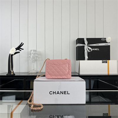 Cha.nel Super Mini Classic Flap Bag Grained Calfskin Gold Tone Metal Pink 01115