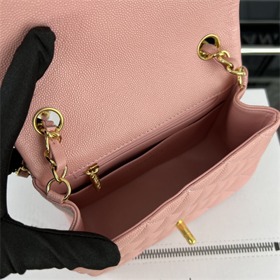 Cha.nel Super Mini Classic Flap Bag Grained Calfskin Gold Tone Metal Pink 01115