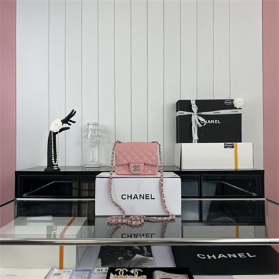 Cha.nel Super Mini Classic Flap Bag Grained Calfskin Silver Tone Metal Pink 01115