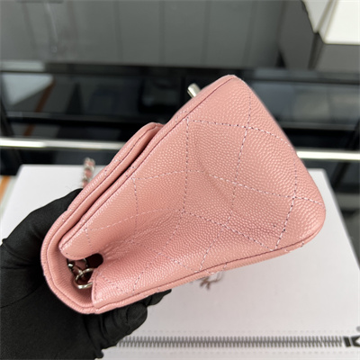 Cha.nel Super Mini Classic Flap Bag Grained Calfskin Silver Tone Metal Pink 01115