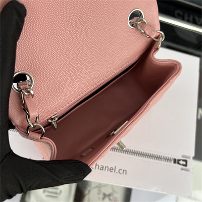 Cha.nel Super Mini Classic Flap Bag Grained Calfskin Silver Tone Metal Pink 01115