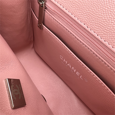 Cha.nel Super Mini Classic Flap Bag Grained Calfskin Silver Tone Metal Pink 01115