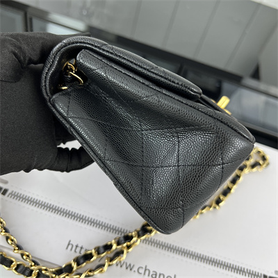 Cha.nel Super Mini Classic Flap Bag Grained Calfskin Gold Tone Metal Black 01115