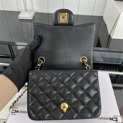 Cha.nel Super Mini Classic Flap Bag Grained Calfskin Gold Tone Metal Black 01115