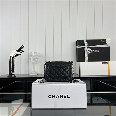 Cha.nel Super Mini Classic Flap Bag Grained Calfskin Silver Tone Metal Black 01115