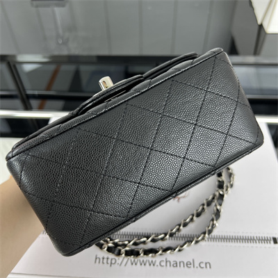 Cha.nel Super Mini Classic Flap Bag Grained Calfskin Silver Tone Metal Black 01115