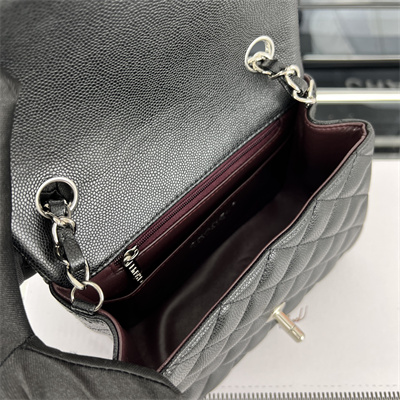 Cha.nel Super Mini Classic Flap Bag Grained Calfskin Silver Tone Metal Black 01115